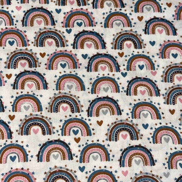 cotton fabric with rainbows hearts dots 42" x 72" 2 yards - Picture 6 of 8